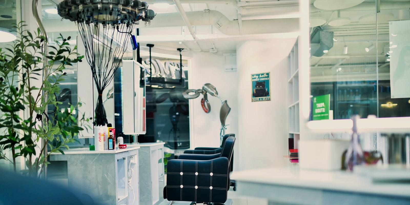 แถวเก้าอี้จัดแต่งทรงผมและกระจกส่องของร้าน Ferovere Matsenga สาขาทรู ดิจิทัล พาร์ค